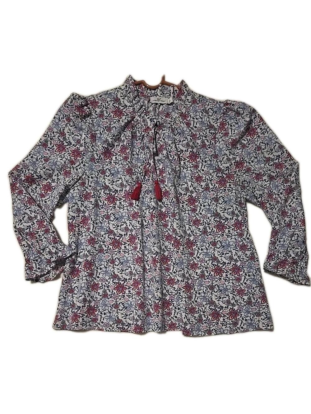 Vineyard Vines Woman’s XL Flowy Peasant Top Floral Pink Long Sleeve Ruffle Soft